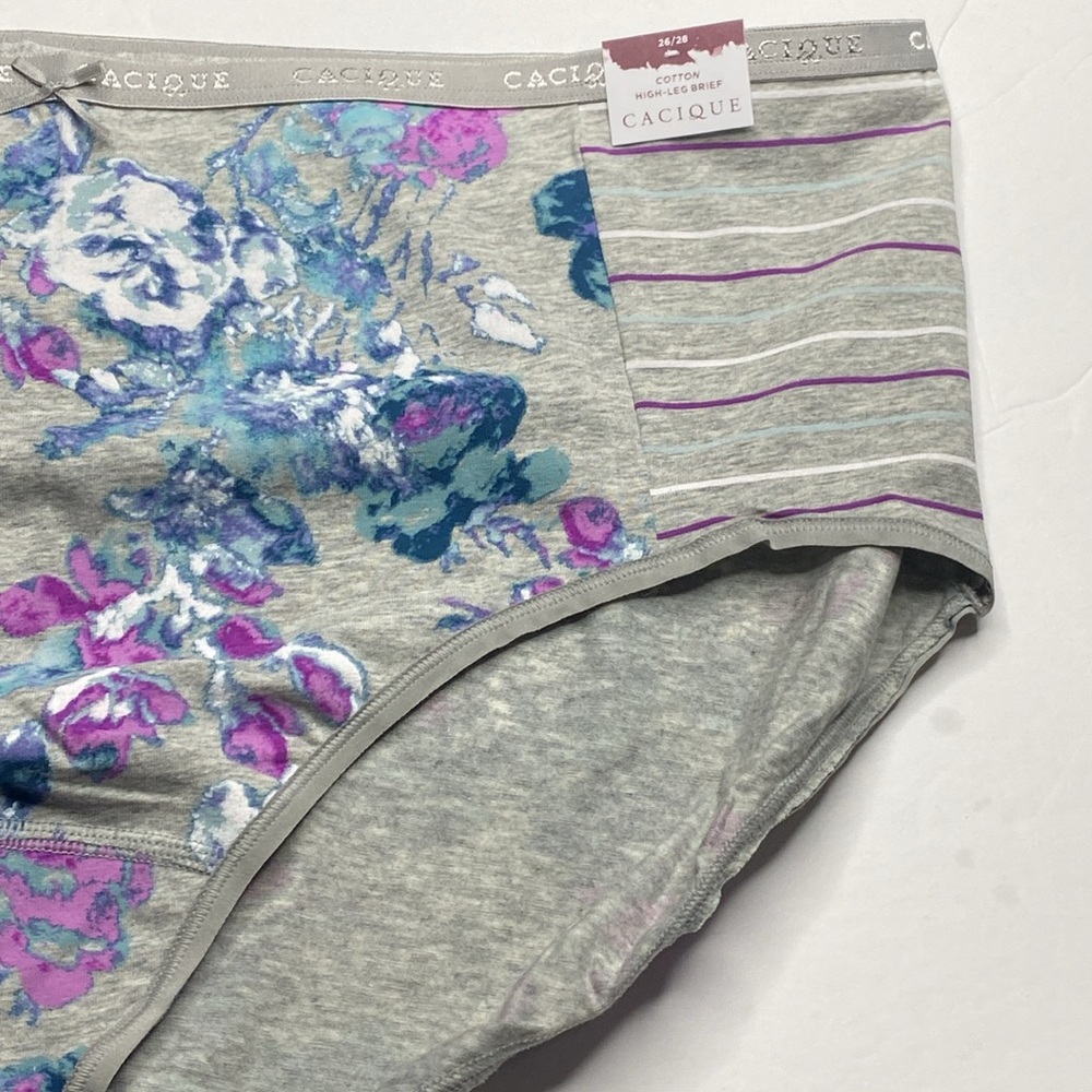 Gray purple floral stripe cotton high leg brief panty NWT Lane Bryant plus size - Picture 5 of 12